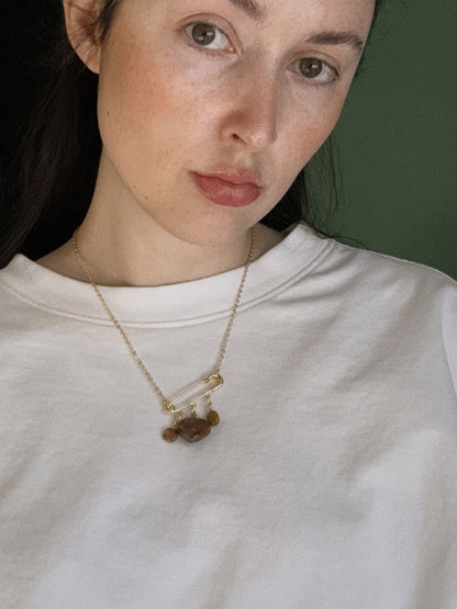 heart gemstone safety pin necklace V