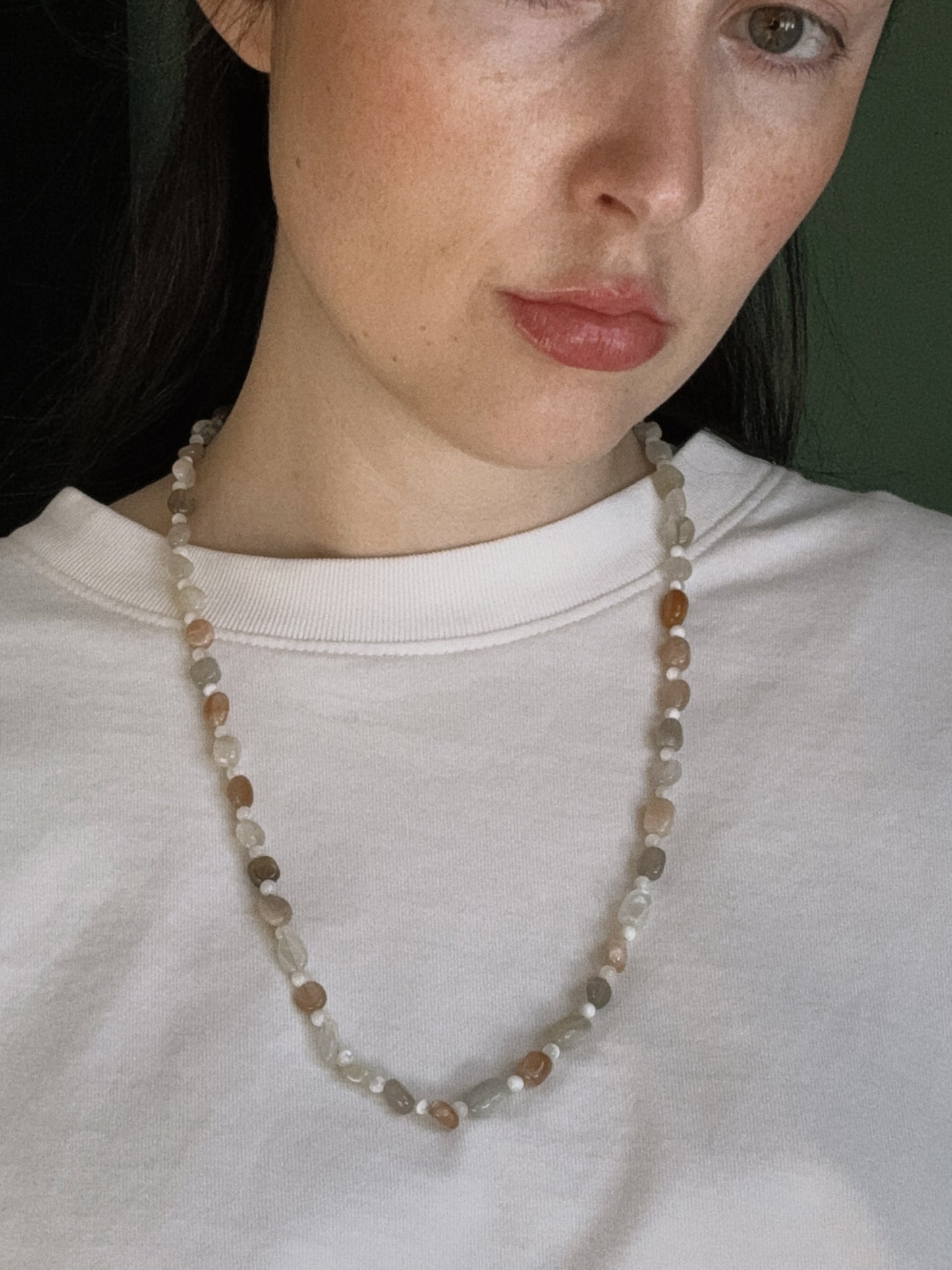 mixed sunstone beaded necklace