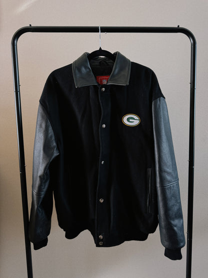 green bay packers wool & leather jacket