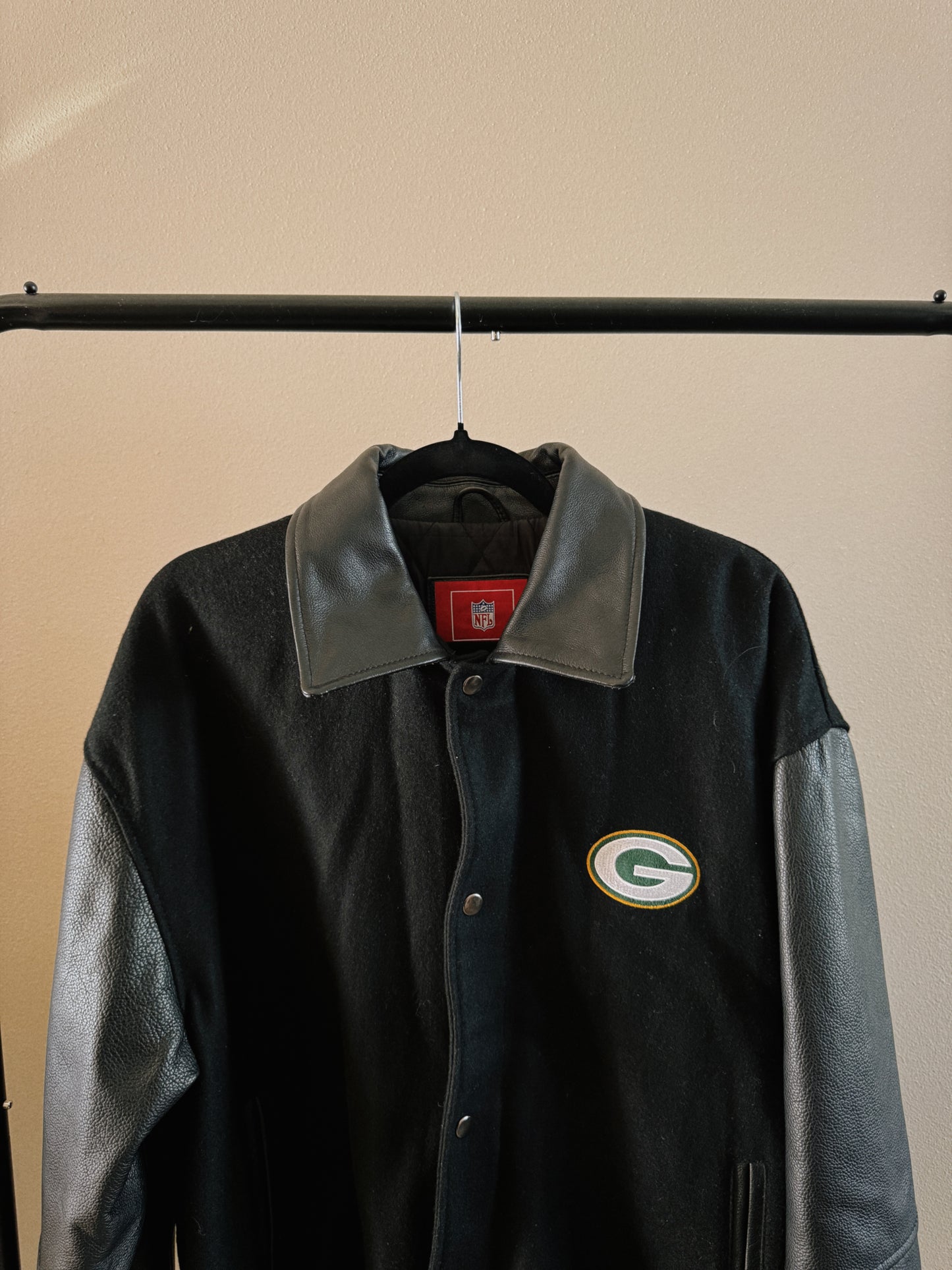 green bay packers wool & leather jacket