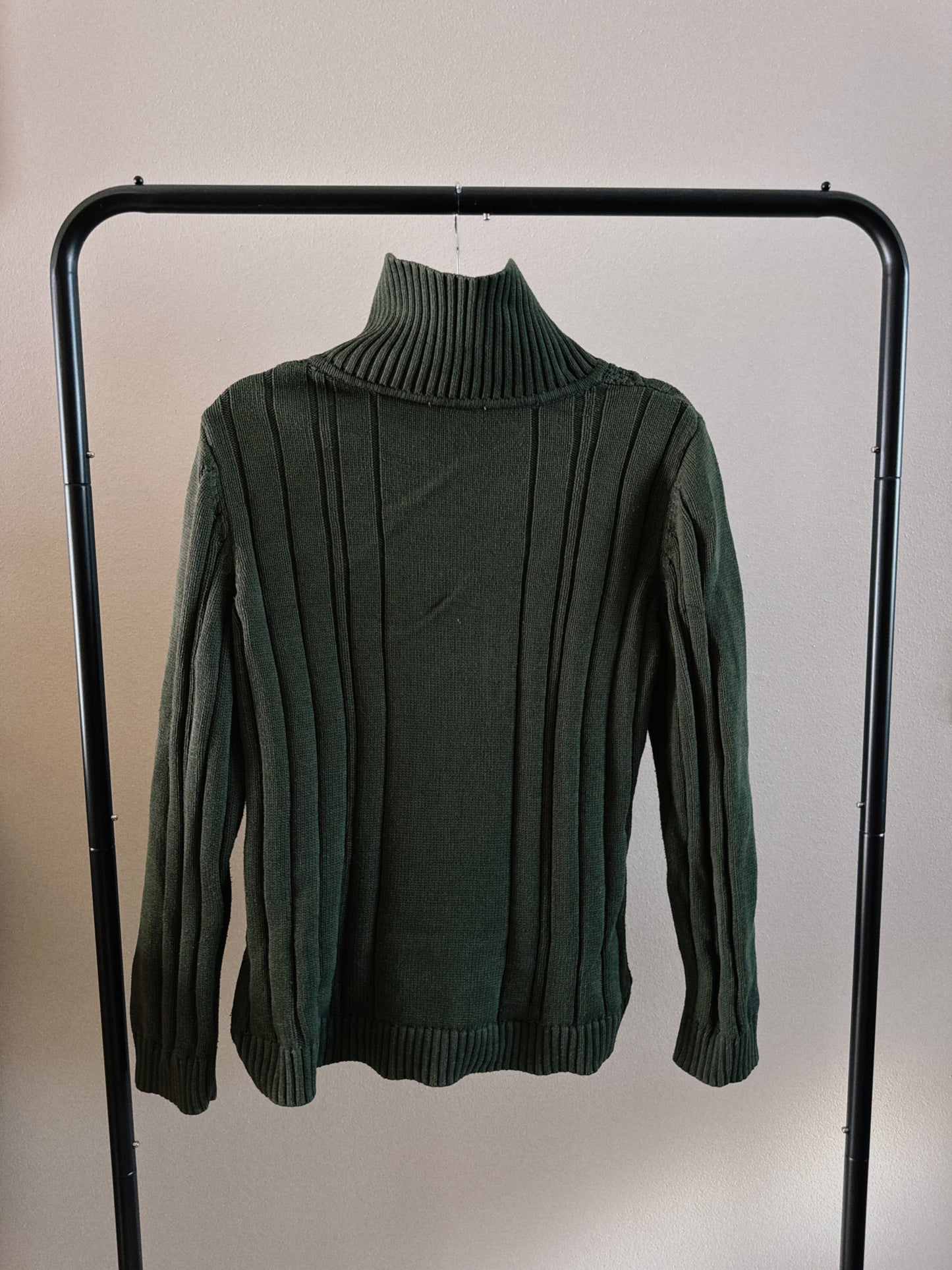 green knit zip up sweater