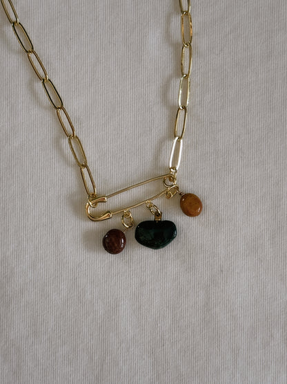 heart gemstone safety pin necklace I
