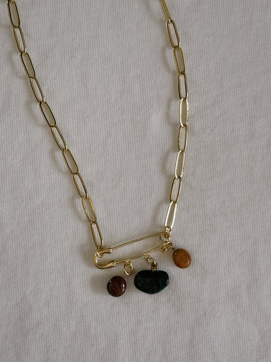 heart gemstone safety pin necklace I
