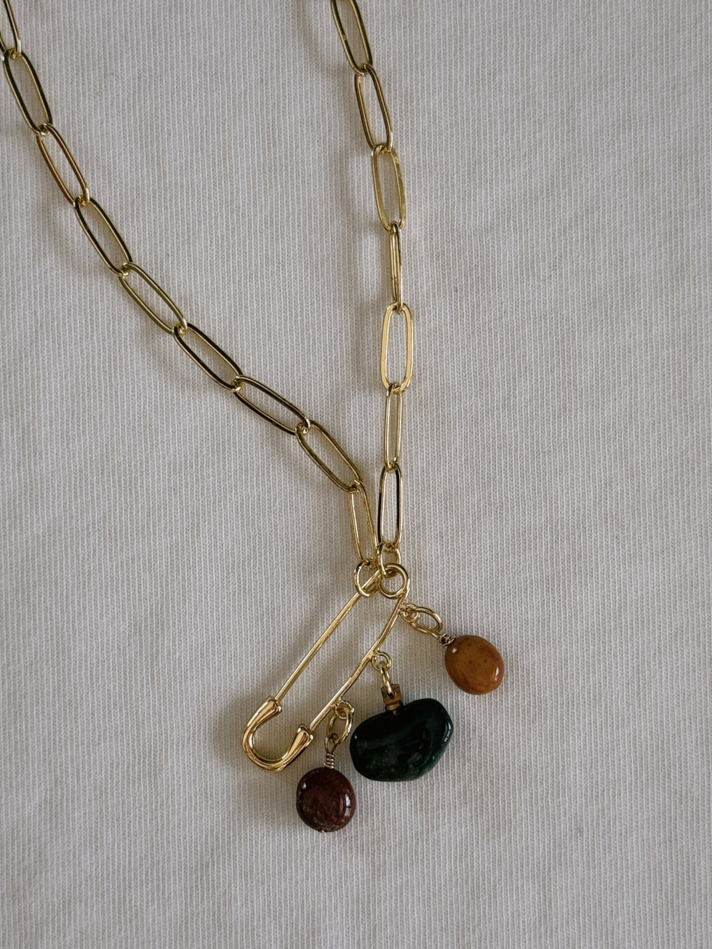 heart gemstone safety pin necklace I