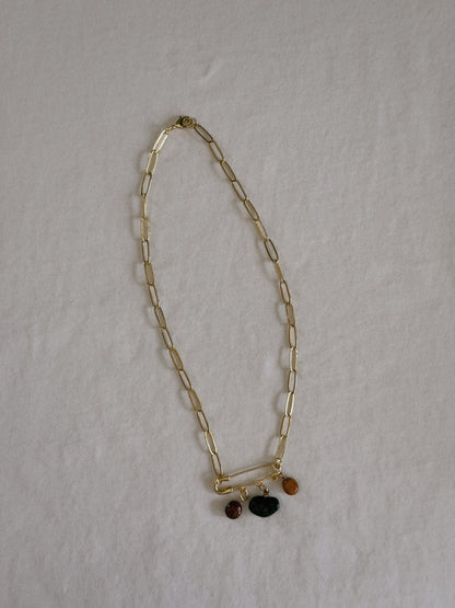 heart gemstone safety pin necklace I