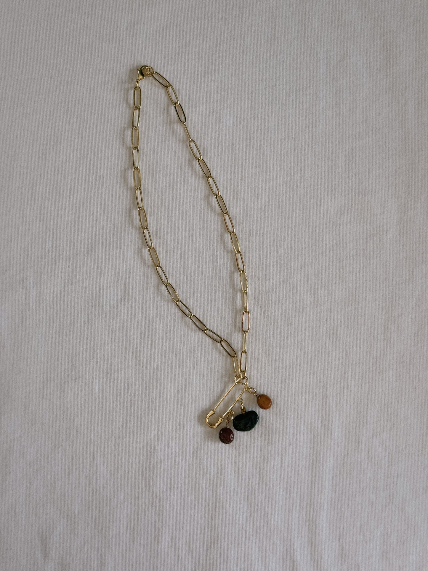 heart gemstone safety pin necklace I