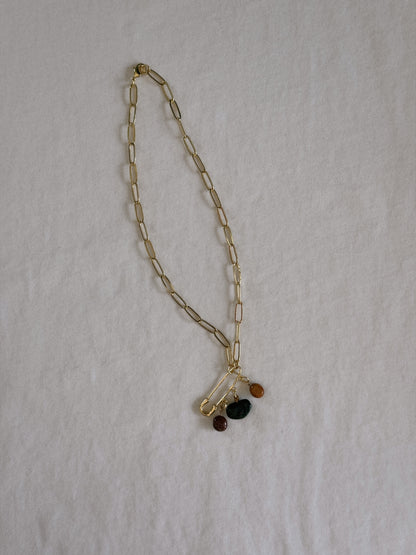 heart gemstone safety pin necklace I