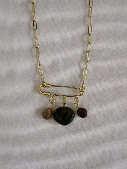 heart gemstone safety pin necklace II