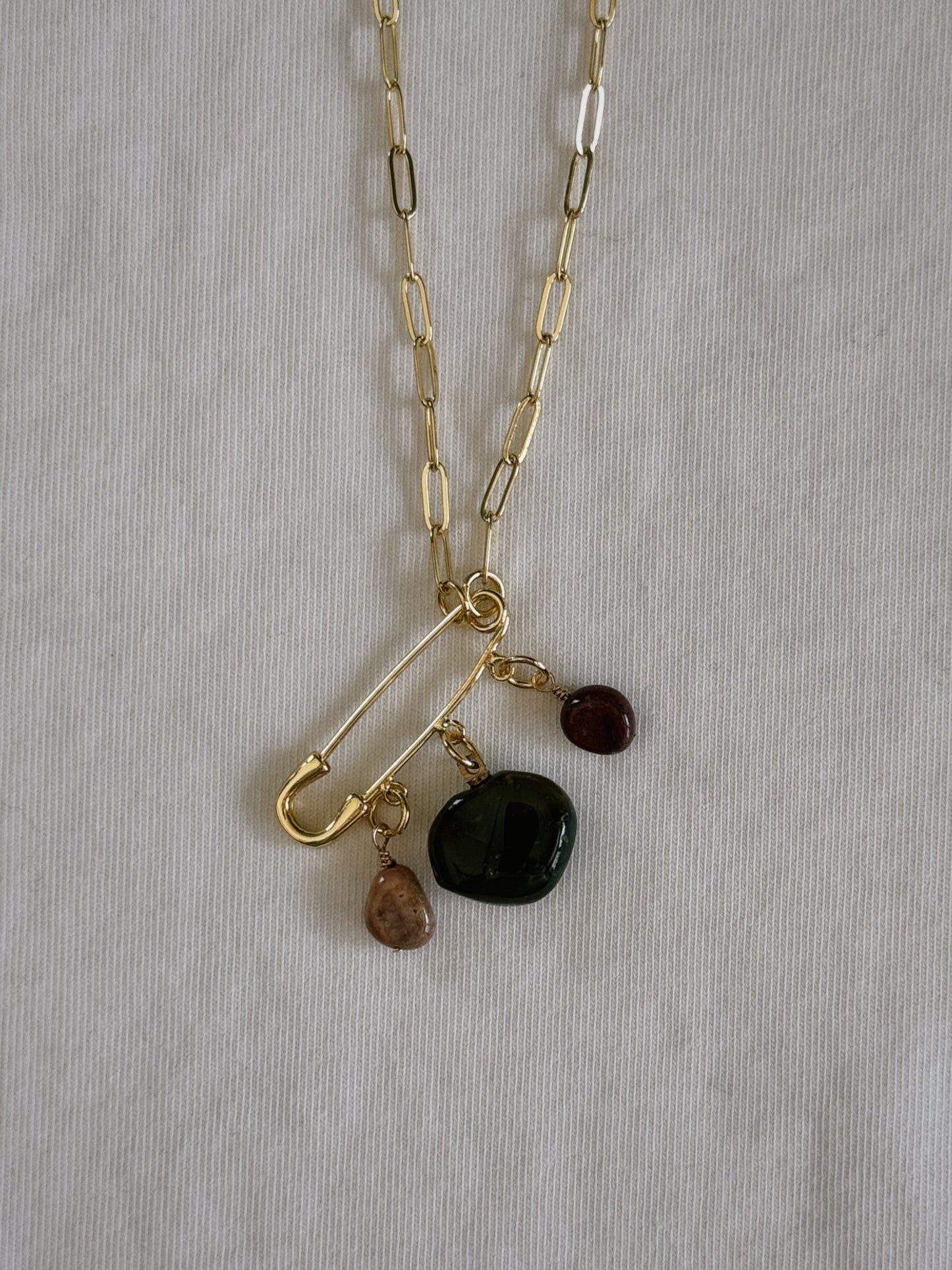 heart gemstone safety pin necklace II