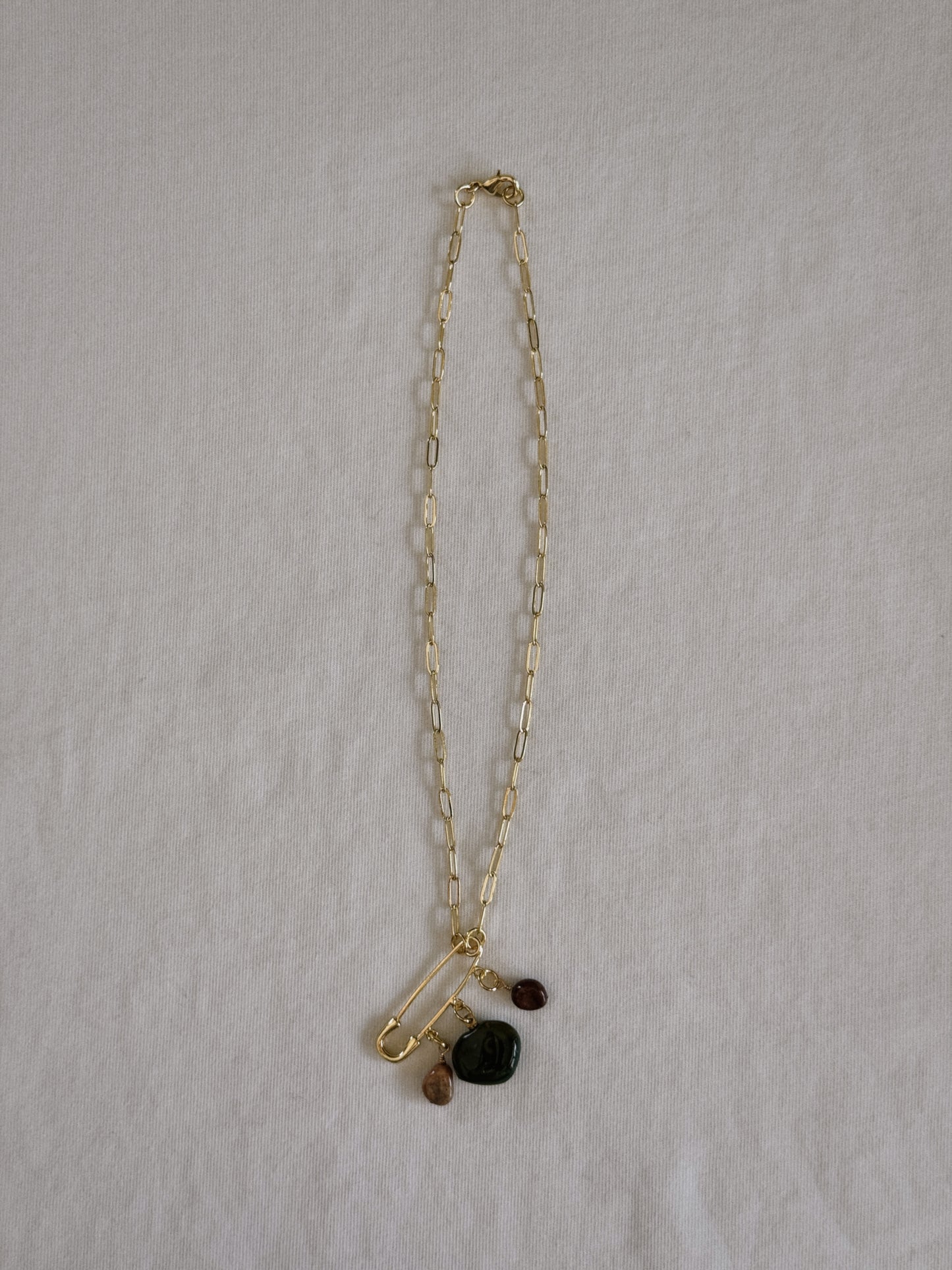 heart gemstone safety pin necklace II