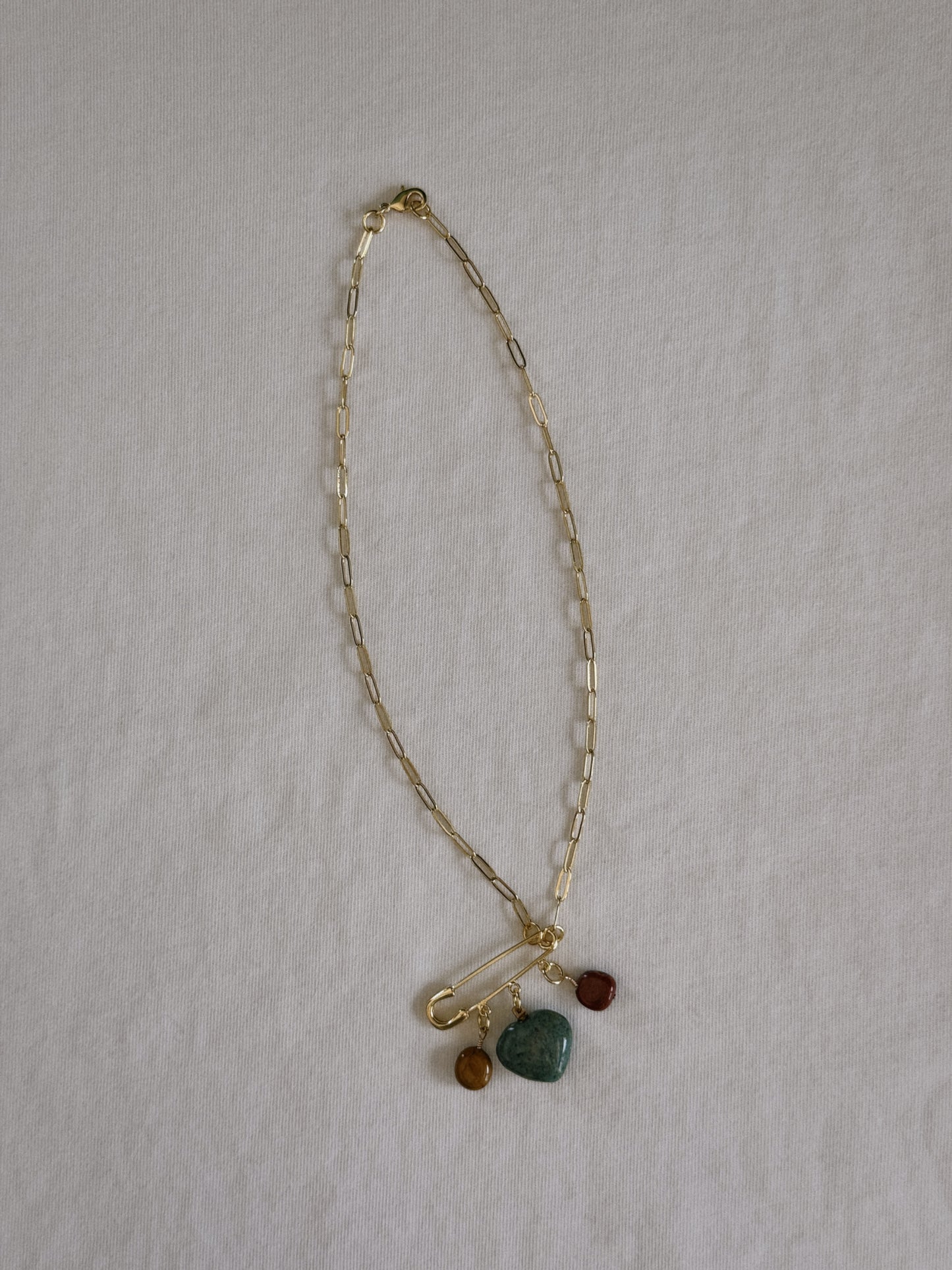 heart gemstone safety pin necklace III