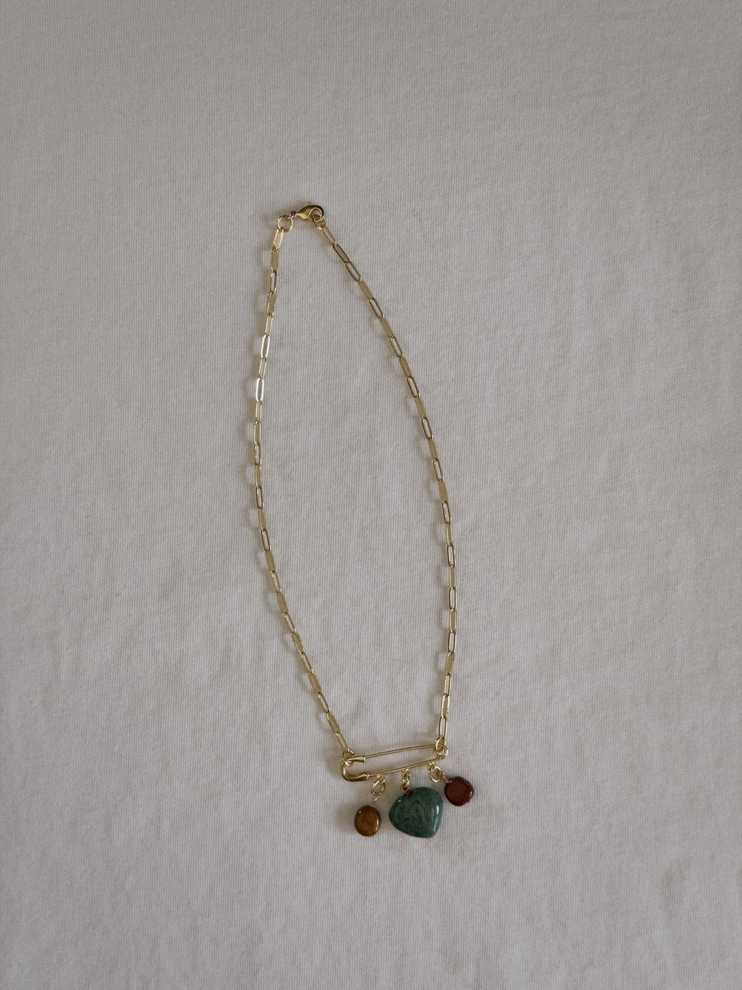 heart gemstone safety pin necklace III