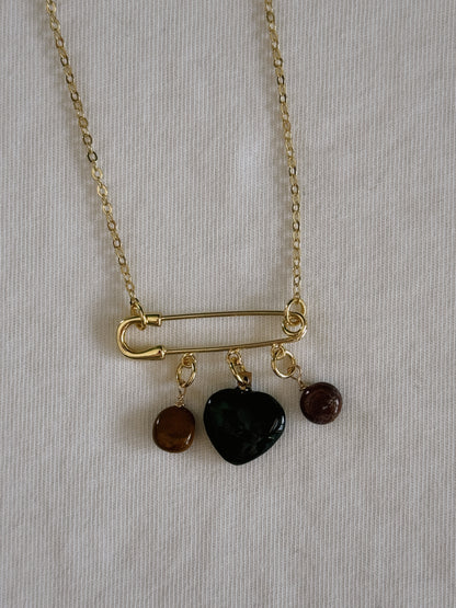 heart gemstone safety pin necklace IV
