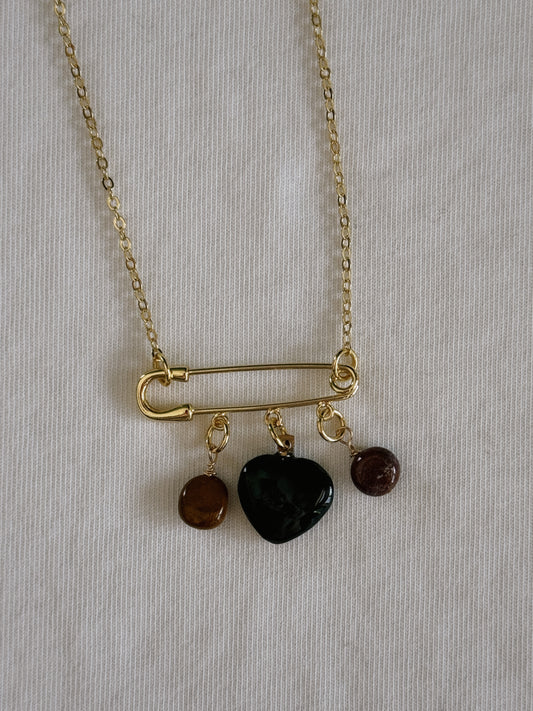 heart gemstone safety pin necklace IV
