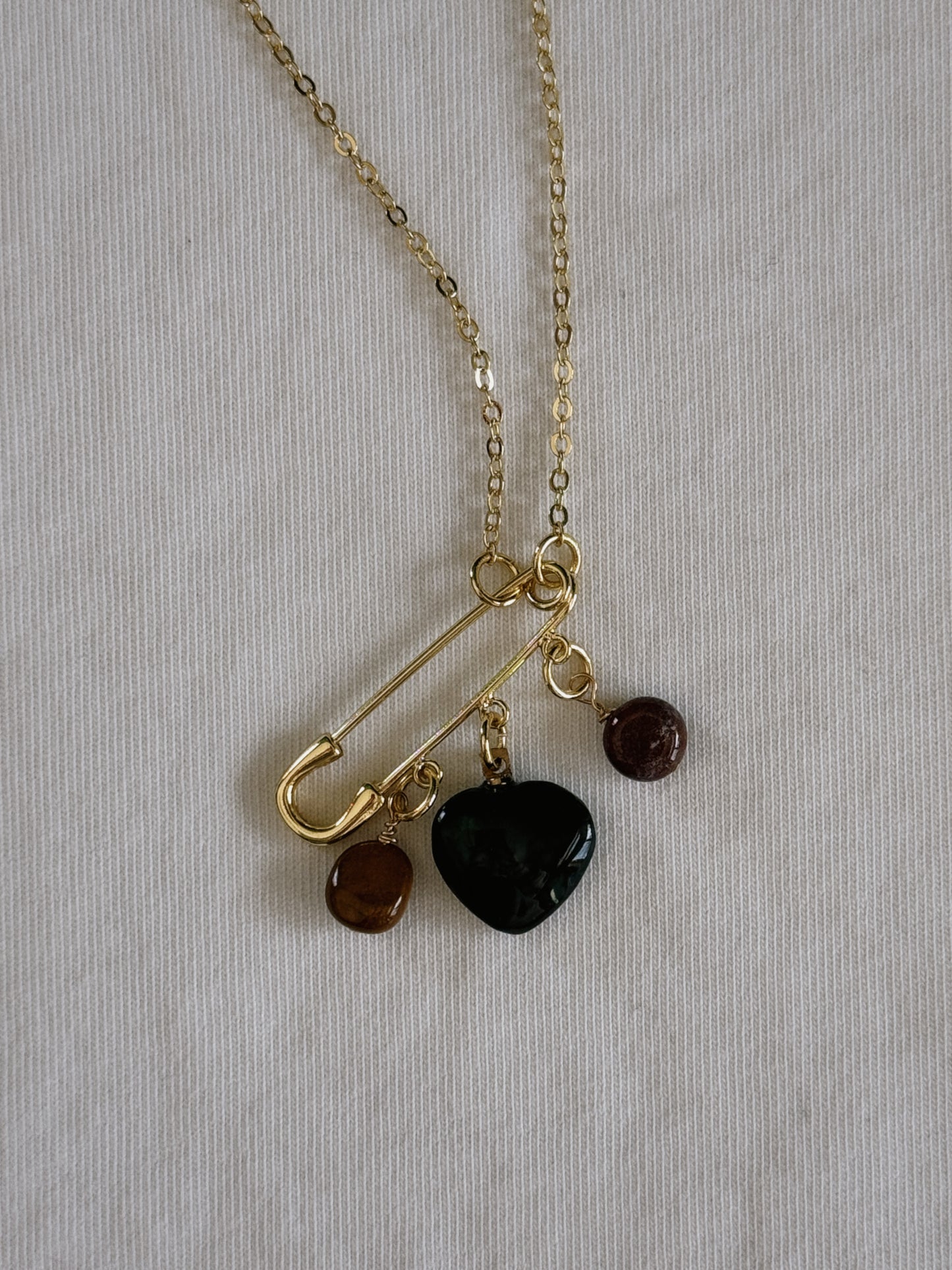 heart gemstone safety pin necklace IV