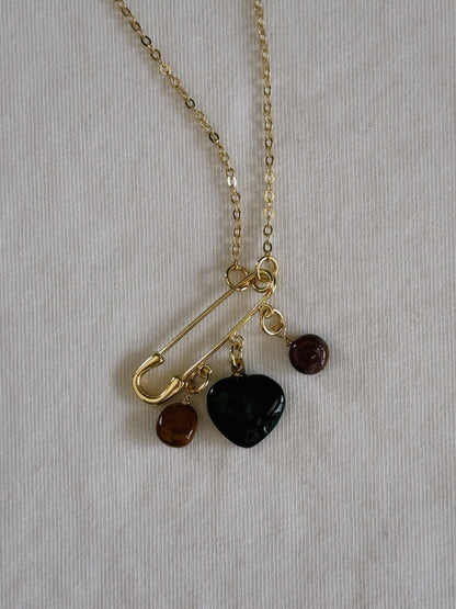 heart gemstone safety pin necklace IV