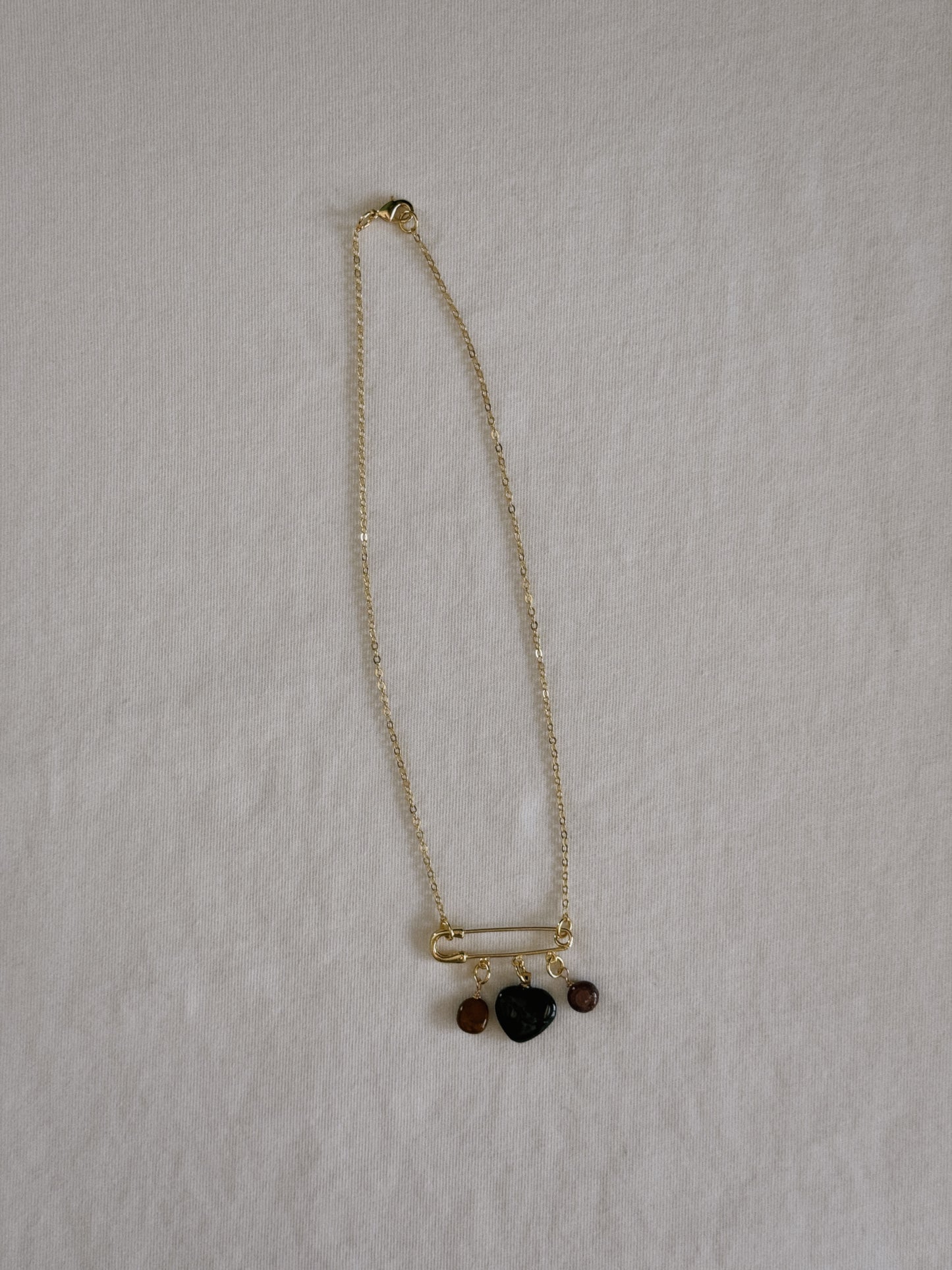 heart gemstone safety pin necklace IV