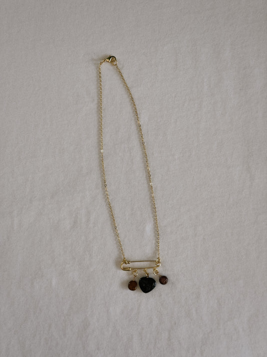 heart gemstone safety pin necklace IV