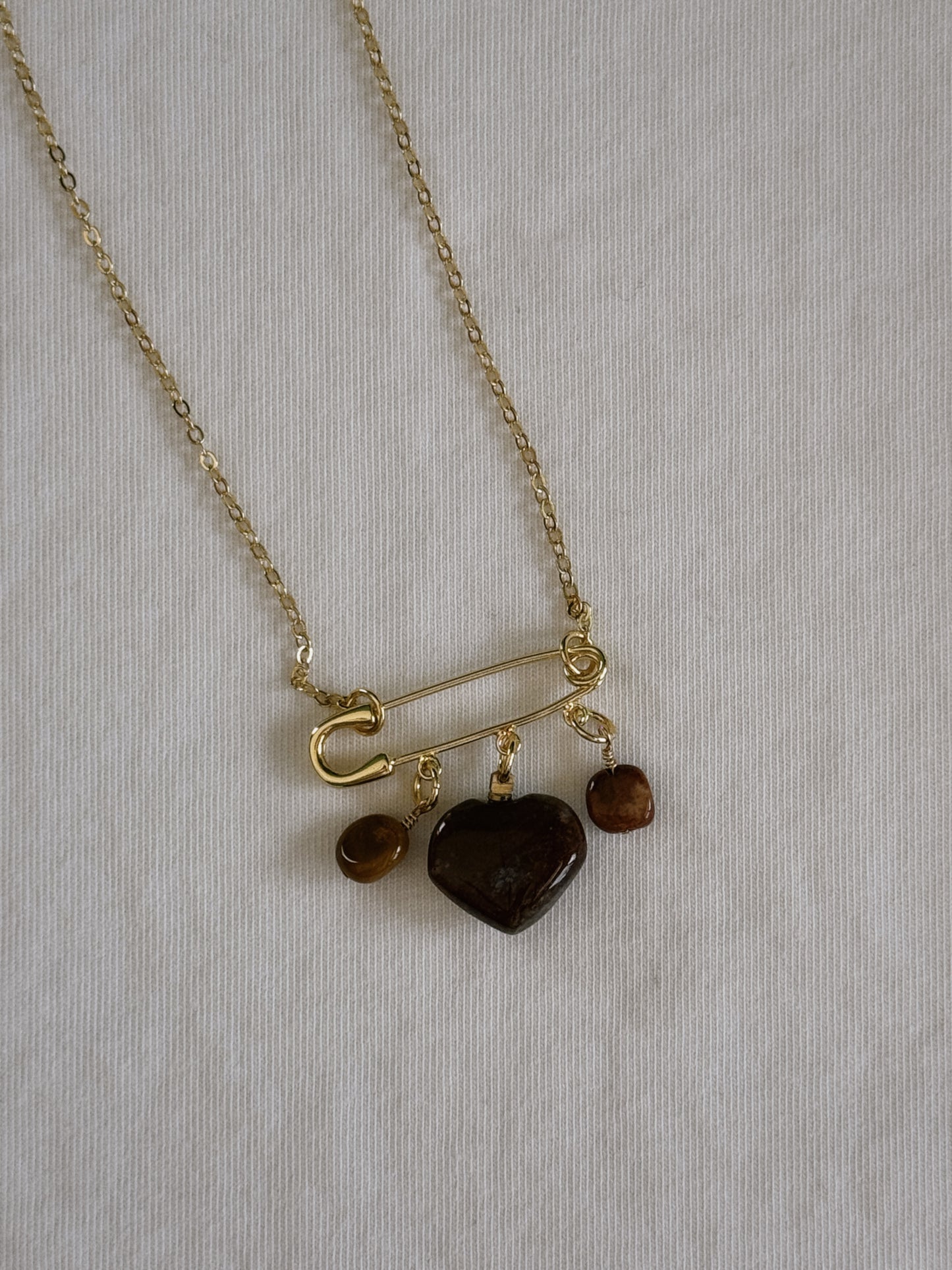 heart gemstone safety pin necklace V