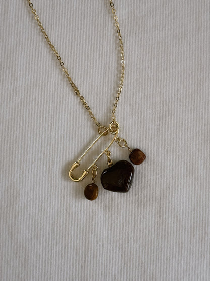 heart gemstone safety pin necklace V