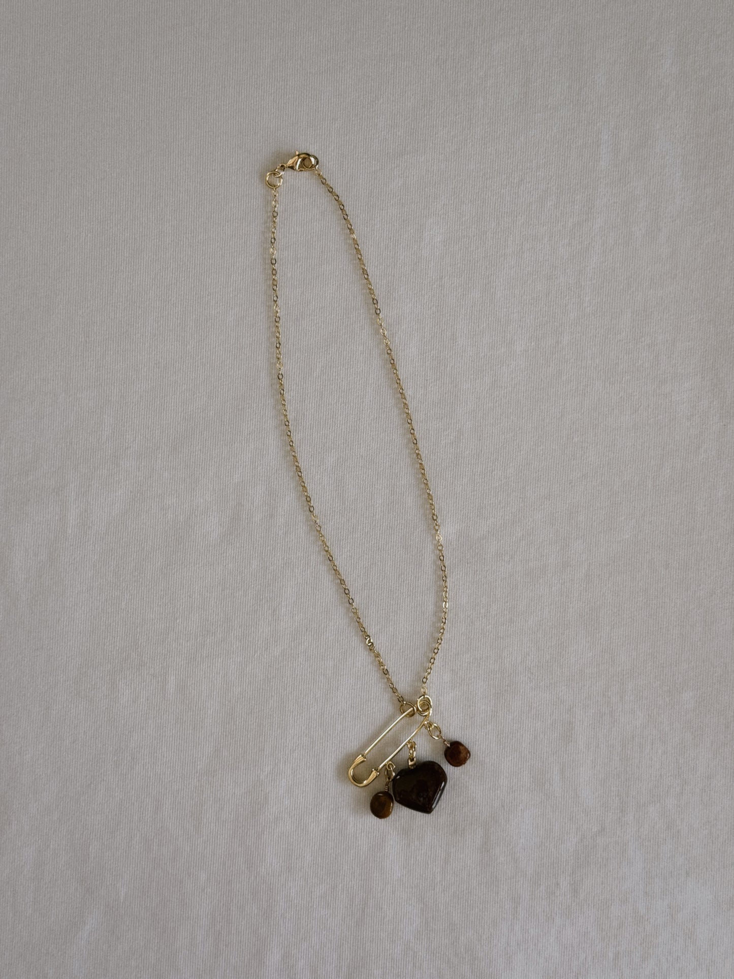 heart gemstone safety pin necklace V