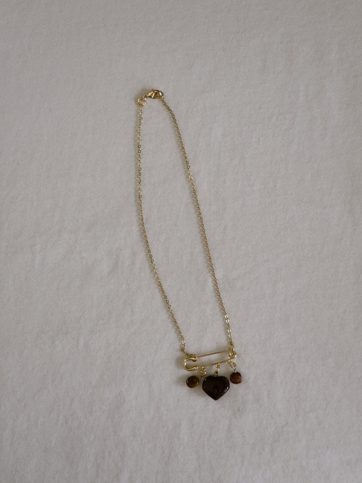 heart gemstone safety pin necklace V