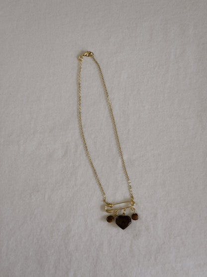 heart gemstone safety pin necklace V