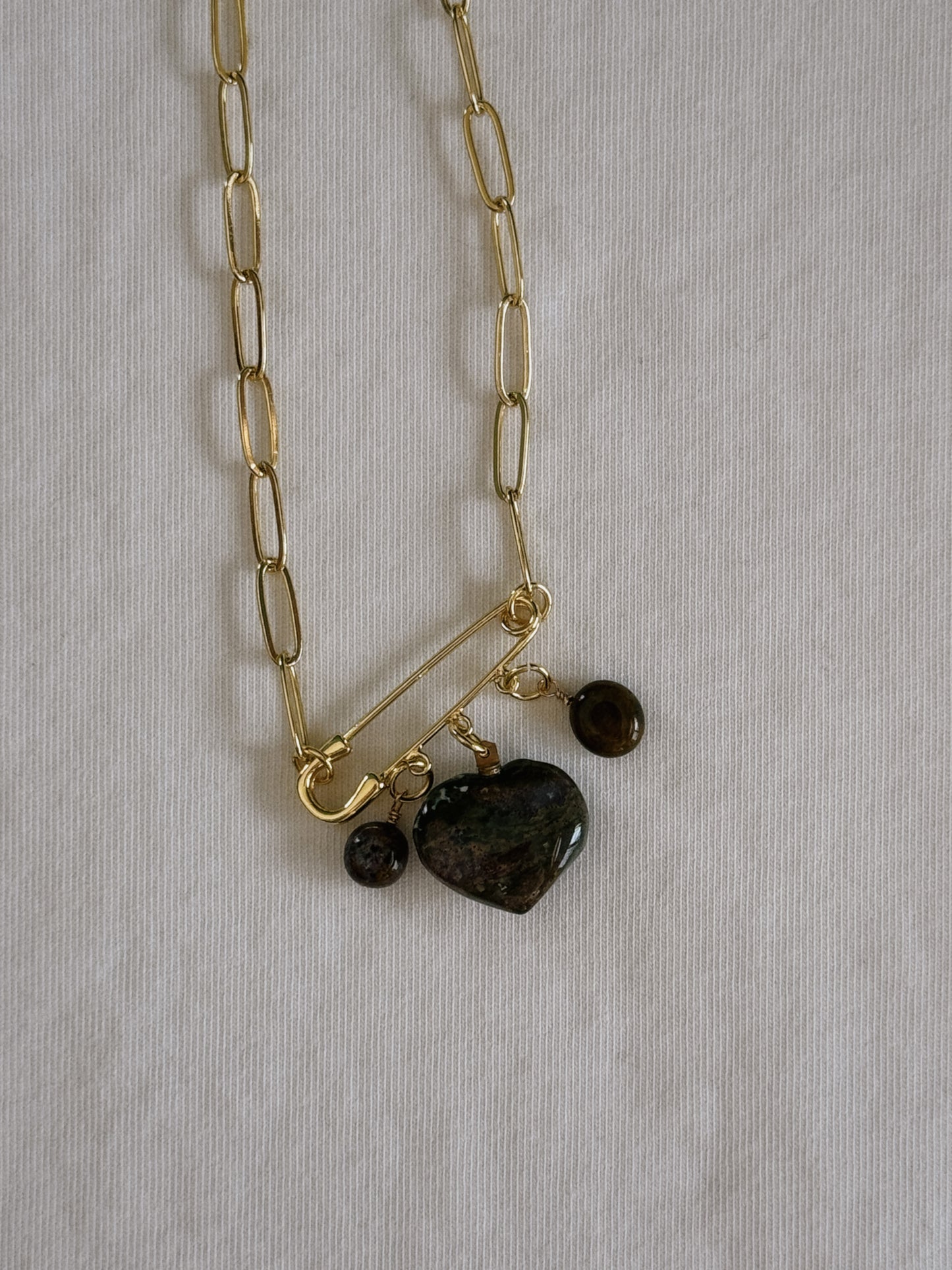 heart gemstone safety pin necklace VI