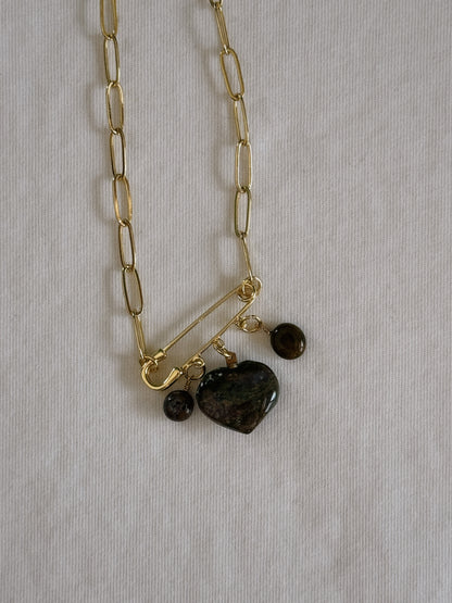 heart gemstone safety pin necklace VI