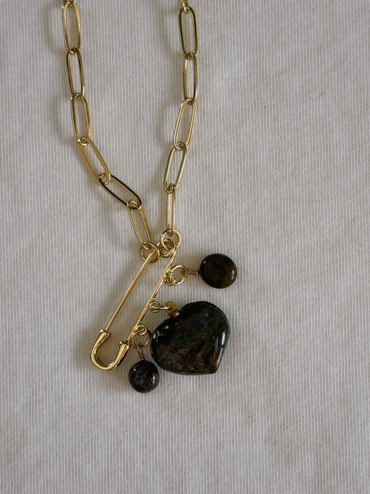heart gemstone safety pin necklace VI