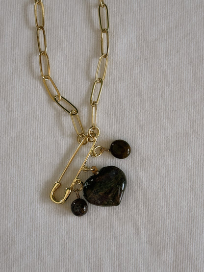 heart gemstone safety pin necklace VI