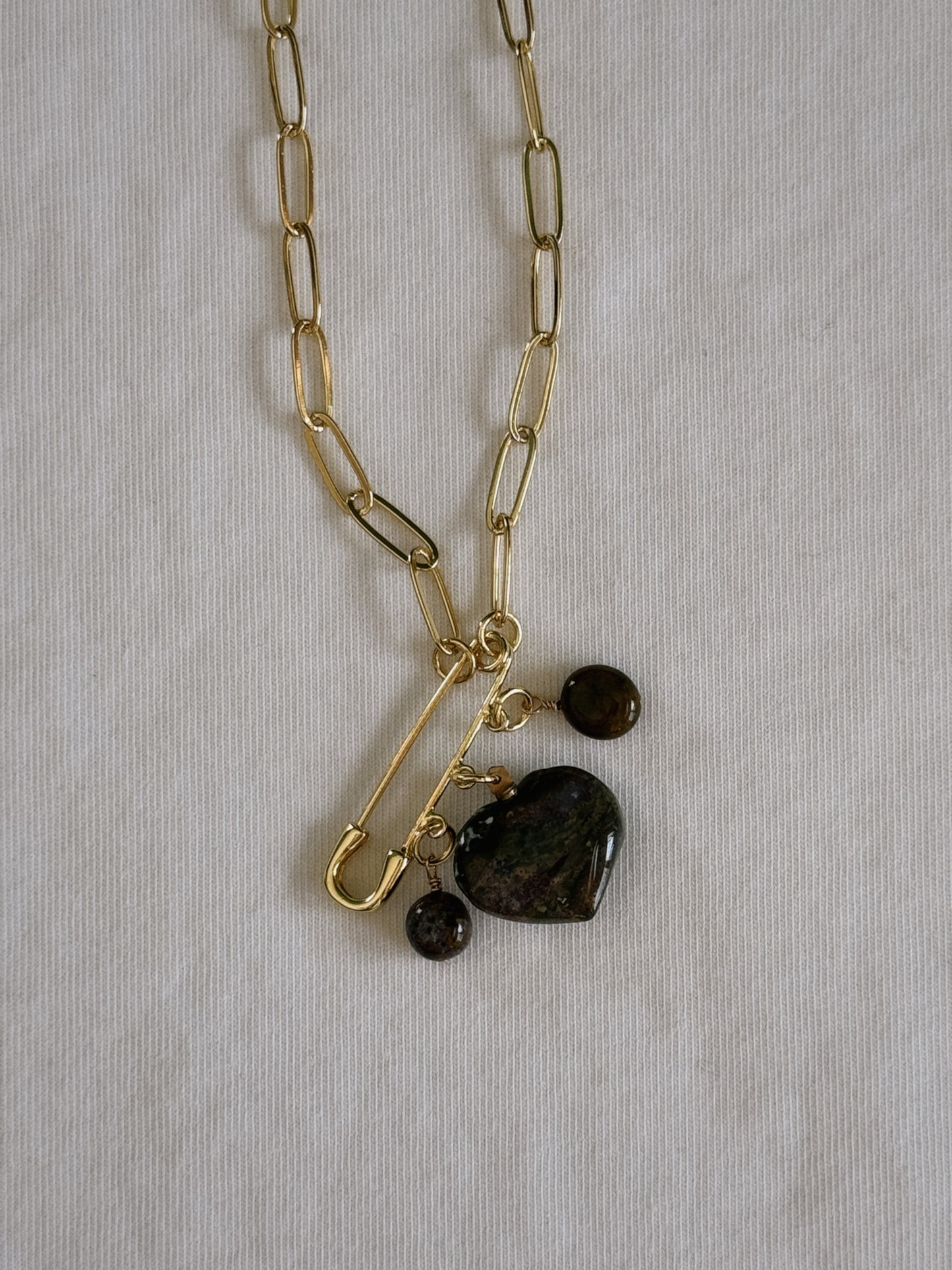 heart gemstone safety pin necklace VI
