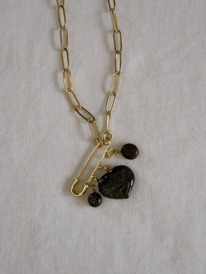heart gemstone safety pin necklace VI
