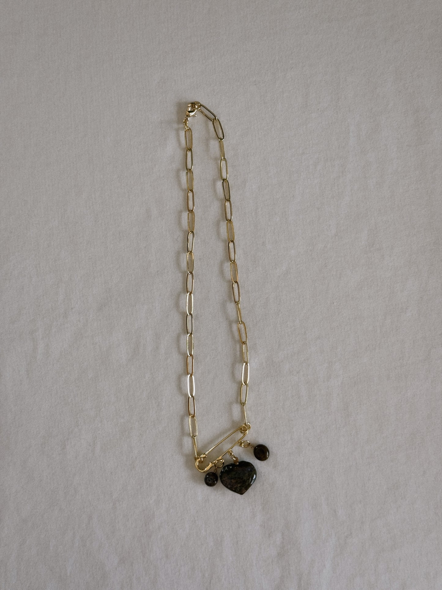 heart gemstone safety pin necklace VI