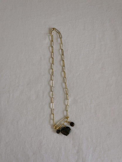 heart gemstone safety pin necklace VI
