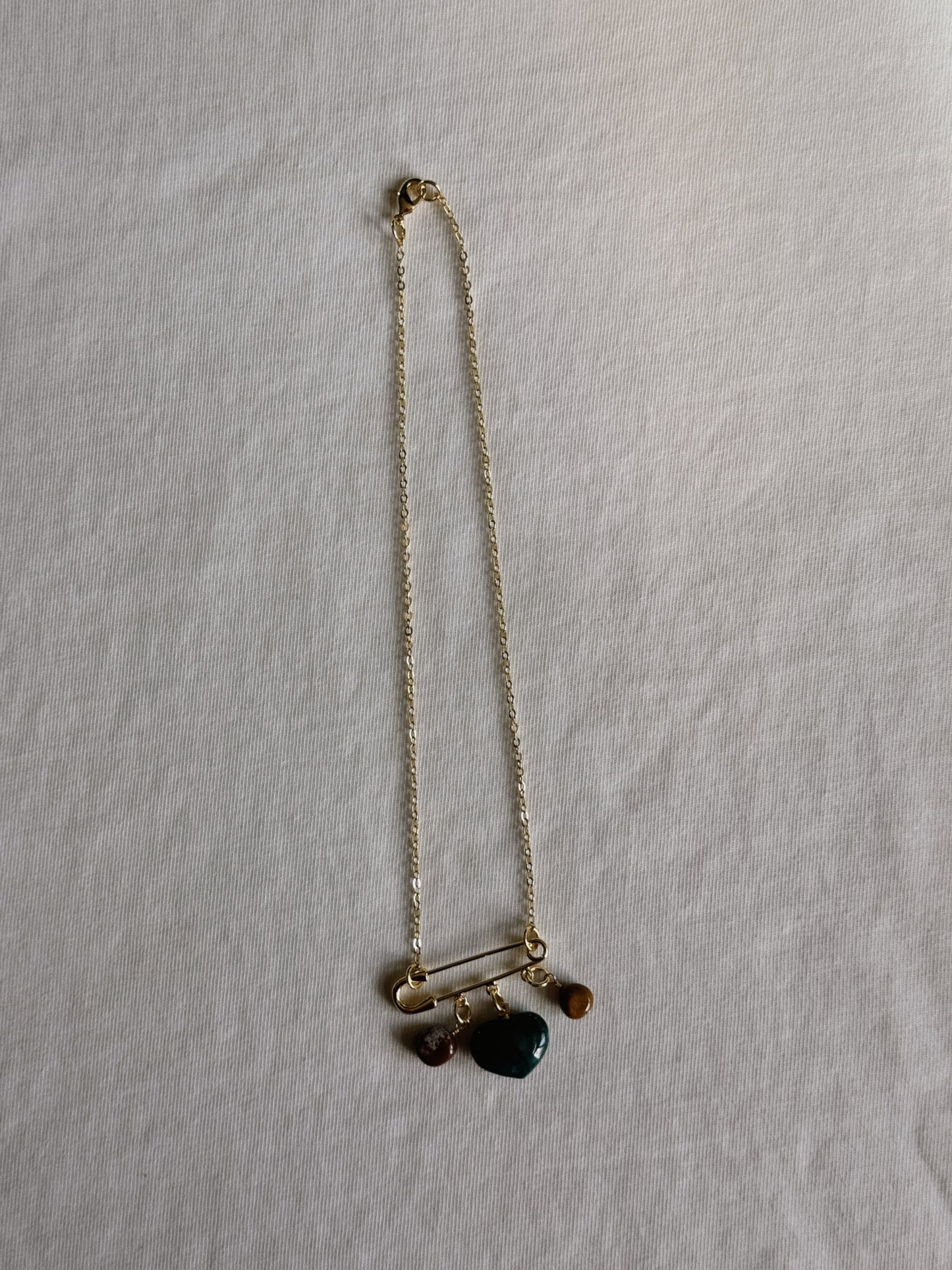 heart gemstone safety pin necklace VII