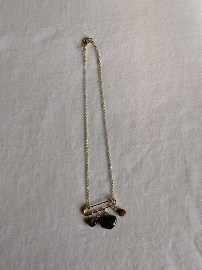 heart gemstone safety pin necklace VII