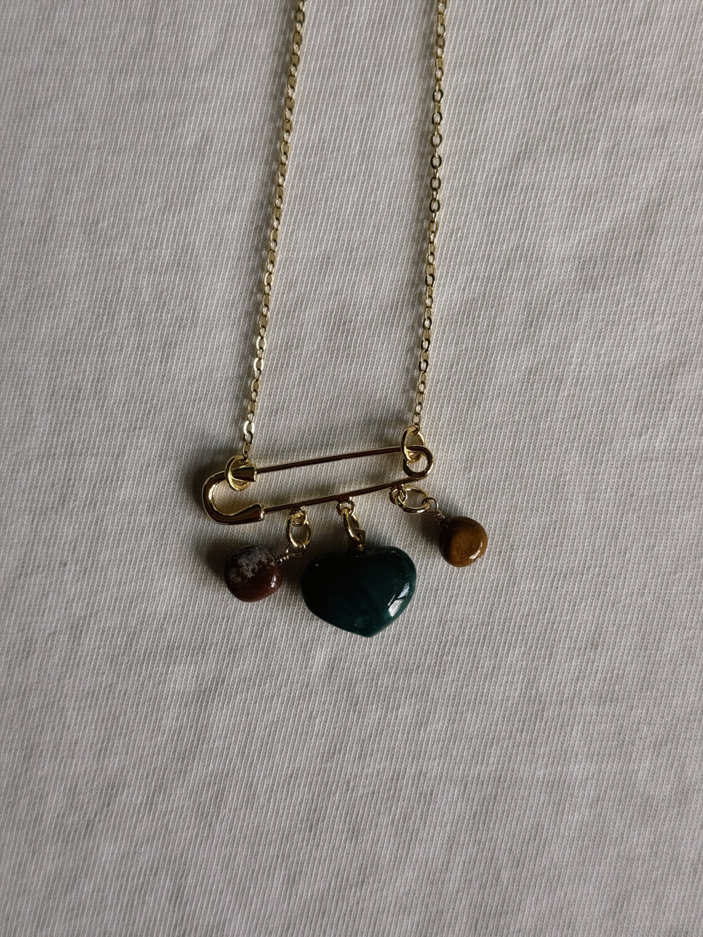 heart gemstone safety pin necklace VII