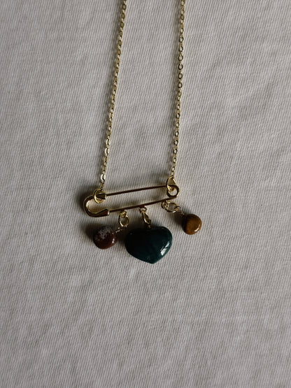 heart gemstone safety pin necklace VII