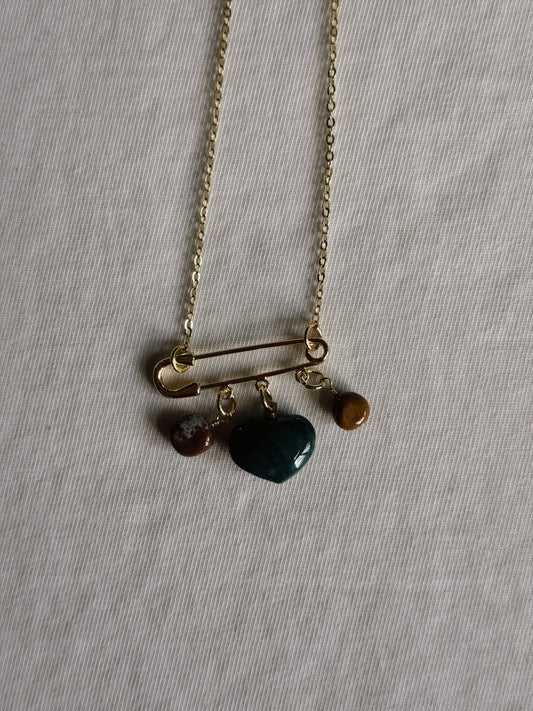 heart gemstone safety pin necklace VII