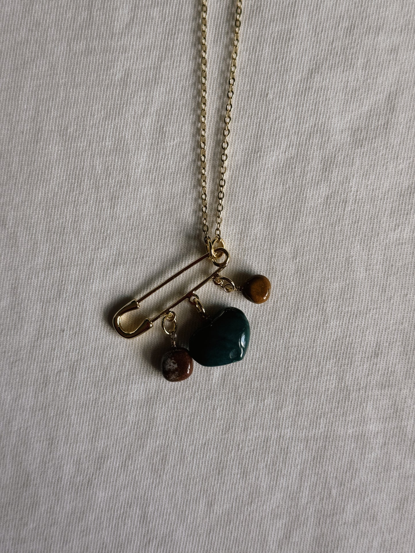 heart gemstone safety pin necklace VII