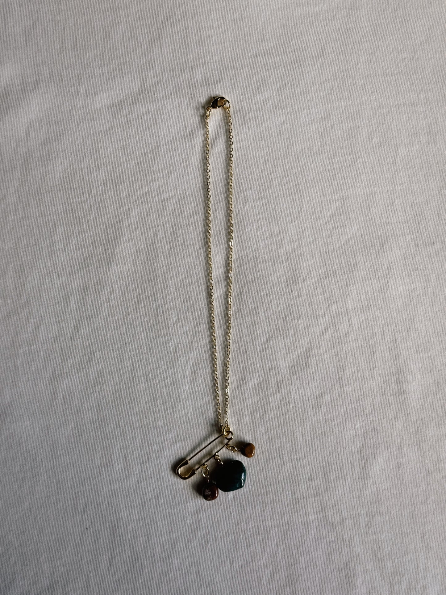 heart gemstone safety pin necklace VII