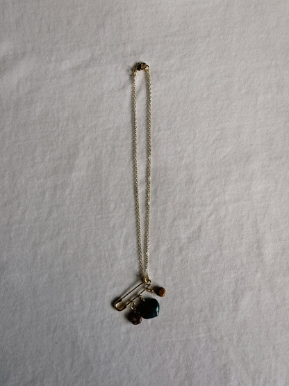 heart gemstone safety pin necklace VII
