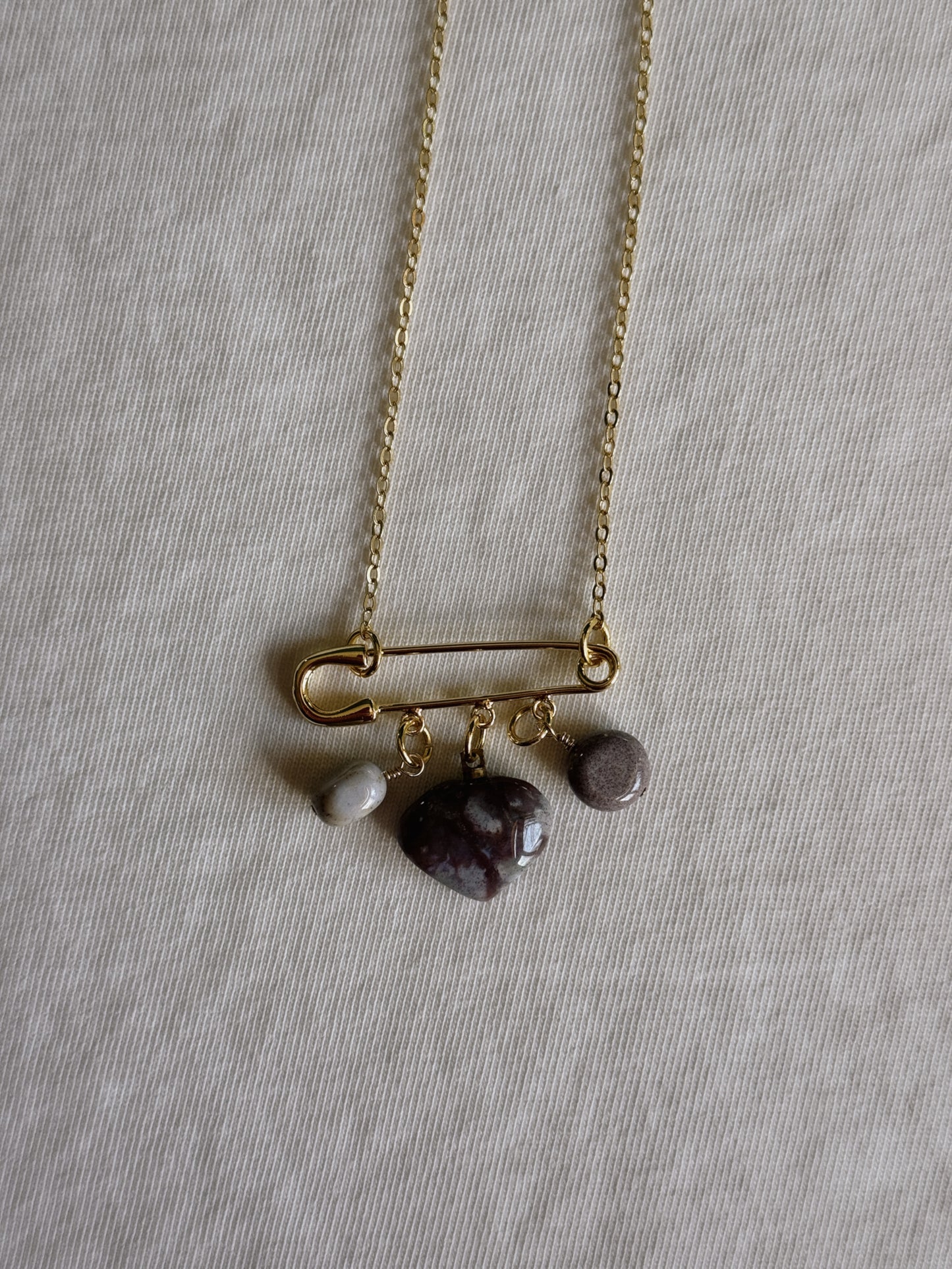 heart gemstone safety pin necklace VIII