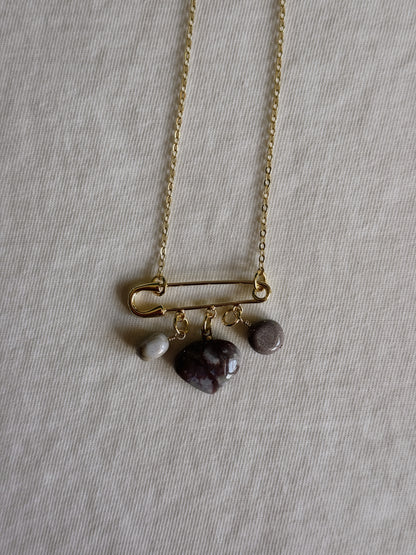 heart gemstone safety pin necklace VIII