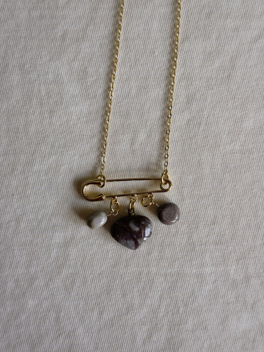 heart gemstone safety pin necklace VIII
