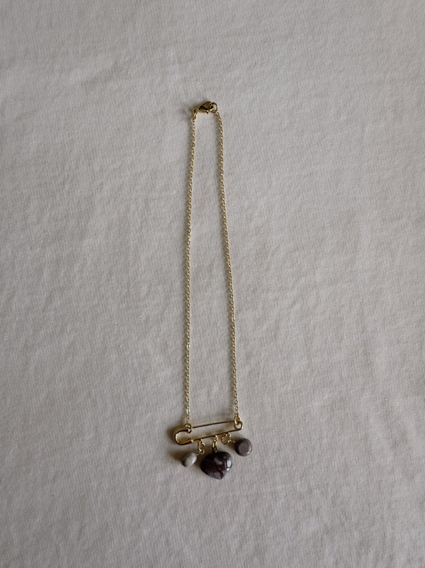 heart gemstone safety pin necklace VIII