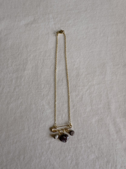 heart gemstone safety pin necklace VIII