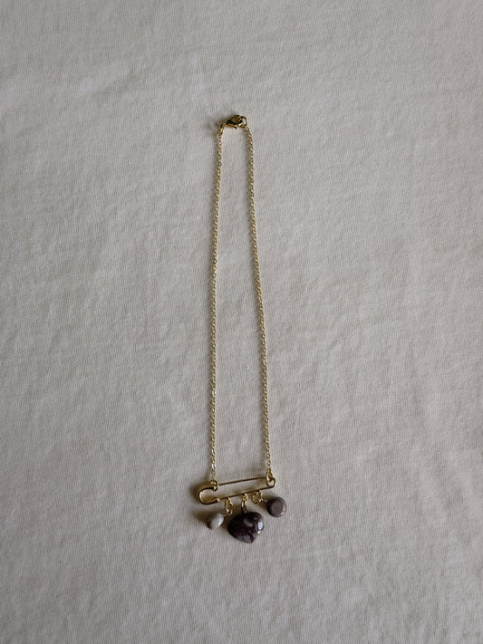 heart gemstone safety pin necklace VIII