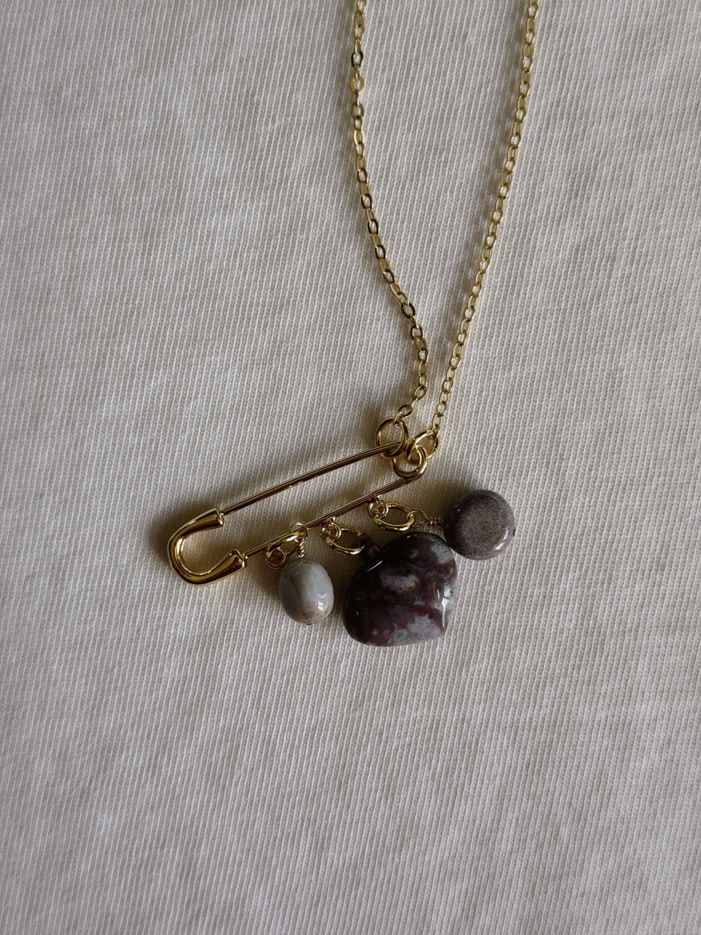 heart gemstone safety pin necklace VIII